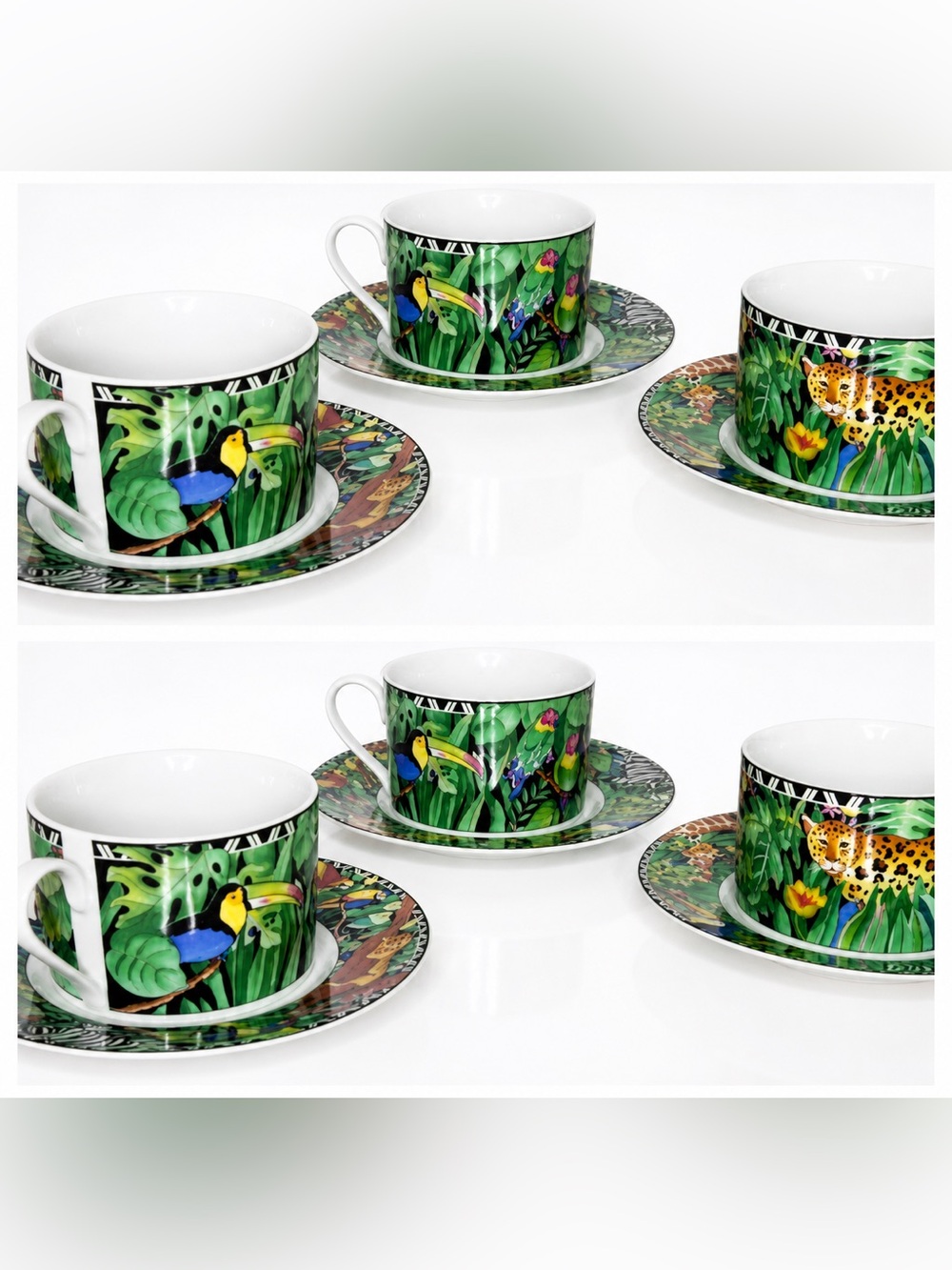 Six (6) Ultra Porcelain Sakura Magic Jungle Coffee Cups Mugs Tea w/o Saucers